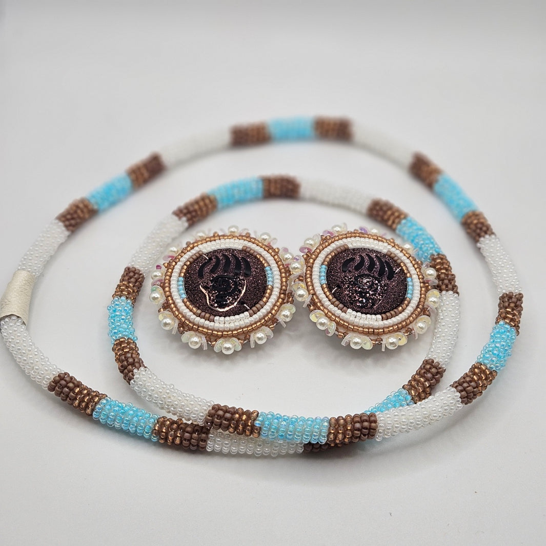 Beaded Bear Earring Necklace Set