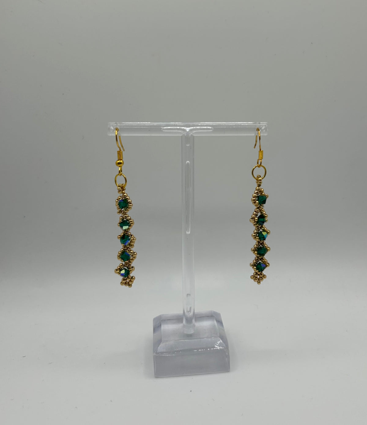 Green Long Crystal Earrings