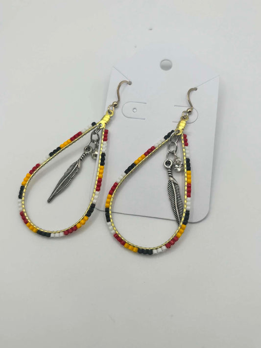 Beaded Teardrop (w Feather) Dangle Earrings