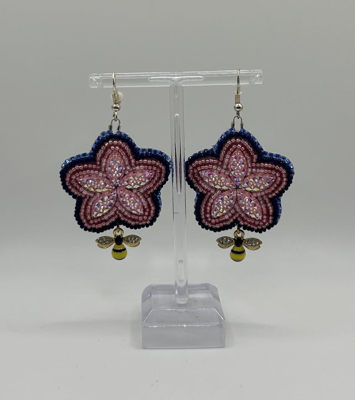 Beaded Flower Earrings with Bee Charm