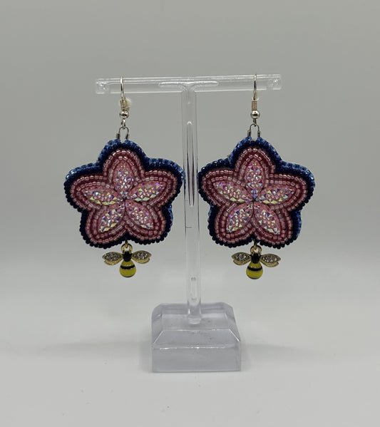 Beaded Flower Earrings with Bee Charm