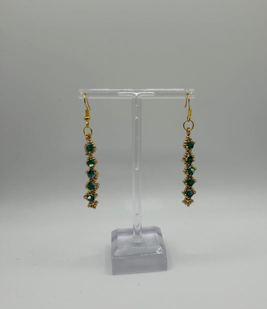 Green Long Crystal Earrings