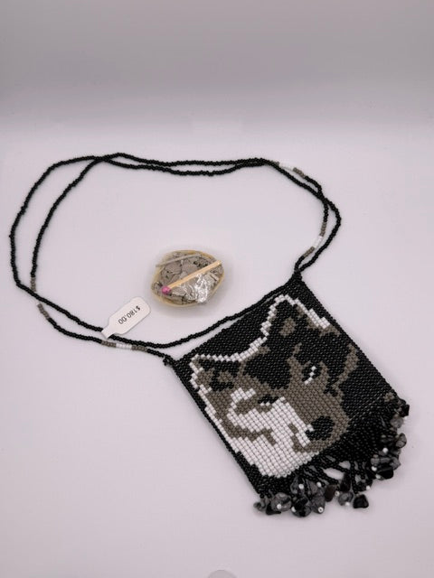 Beaded Medicine Pouch Necklace - Wolf