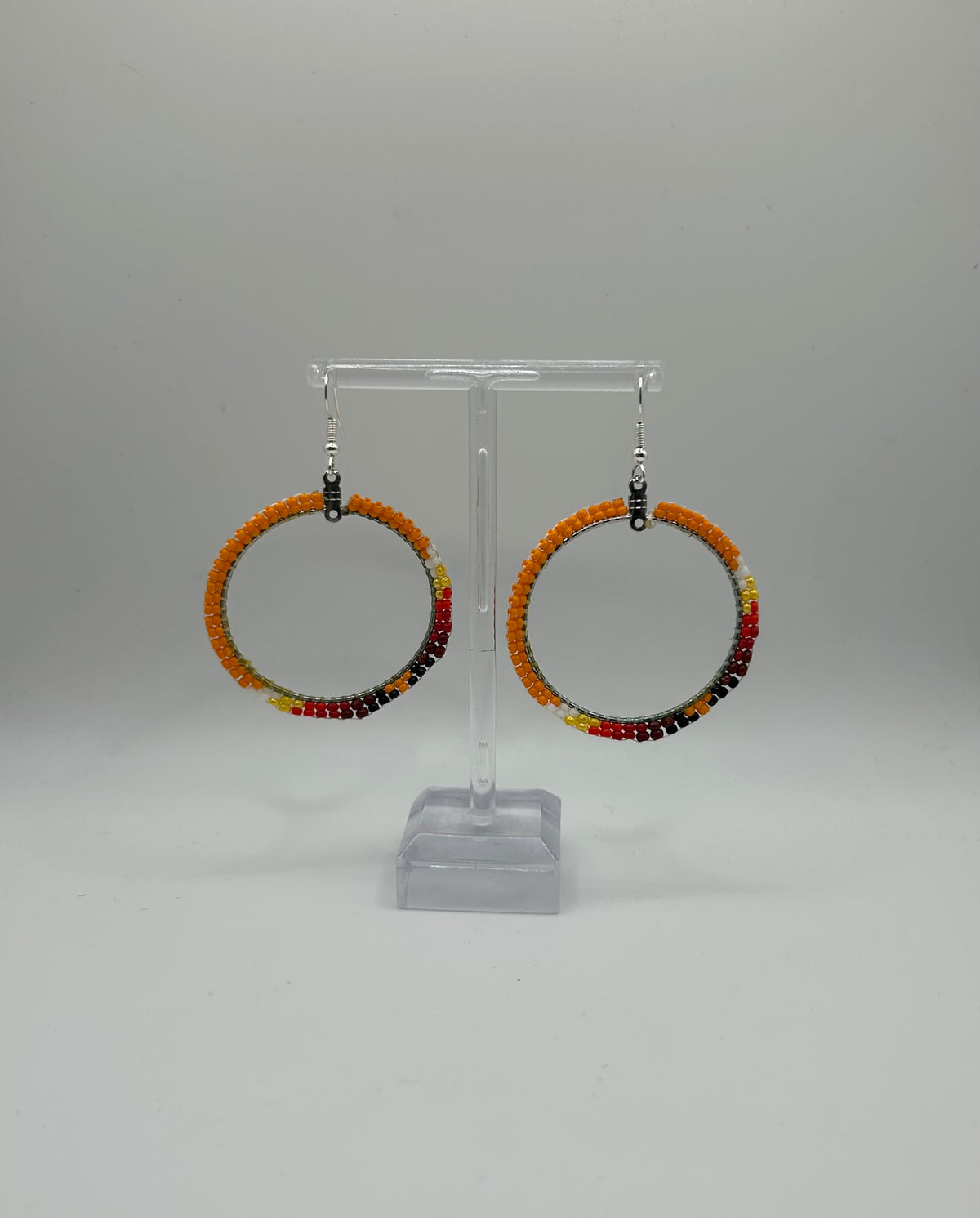 Beaded Orange Firey Hoop Earrings