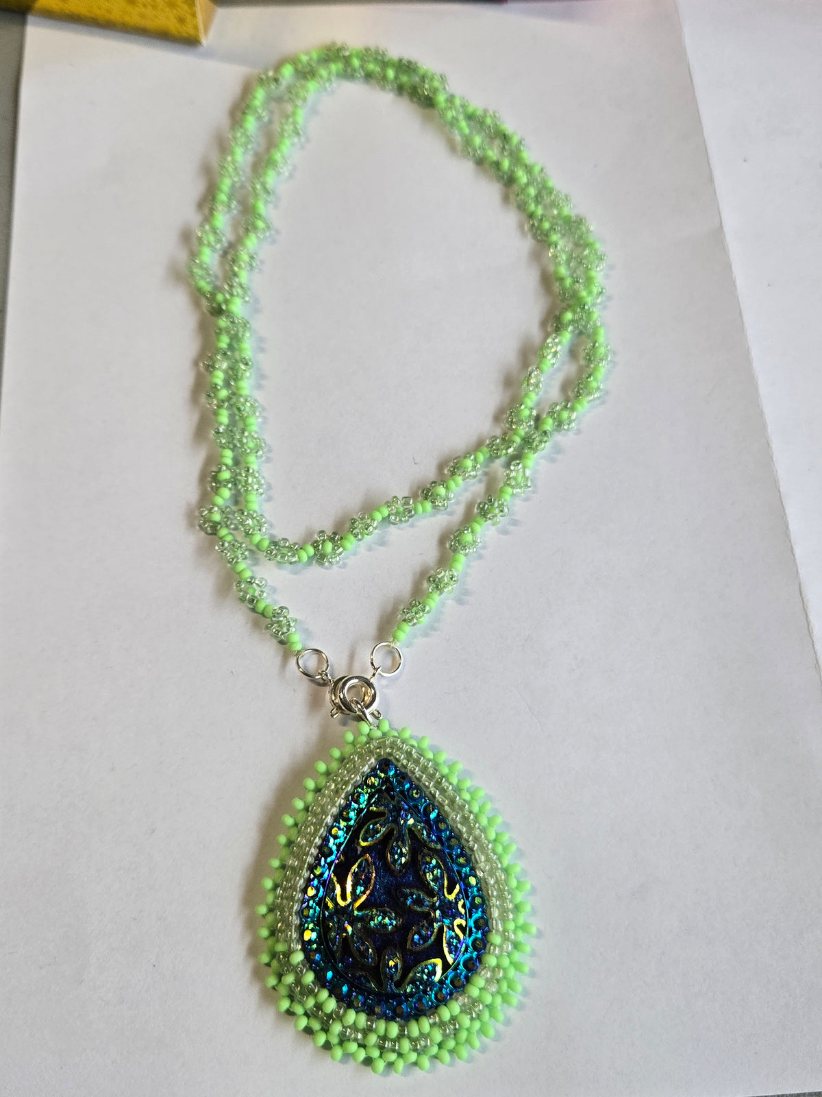 Beaded 2" Tear Drop Pendant and Chain